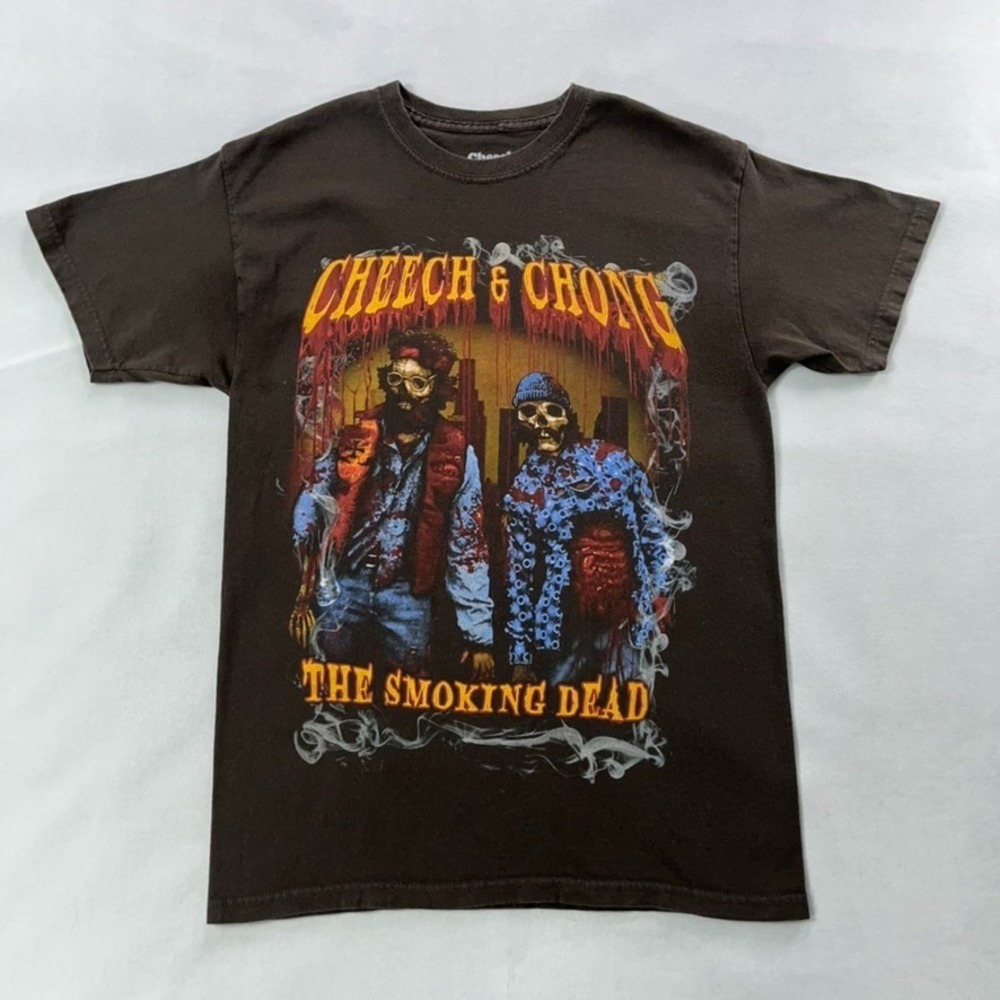 Cheech &‎ Chong The Smoking Dead T Shirt Men Medium Brown Zombie Skull Graphic